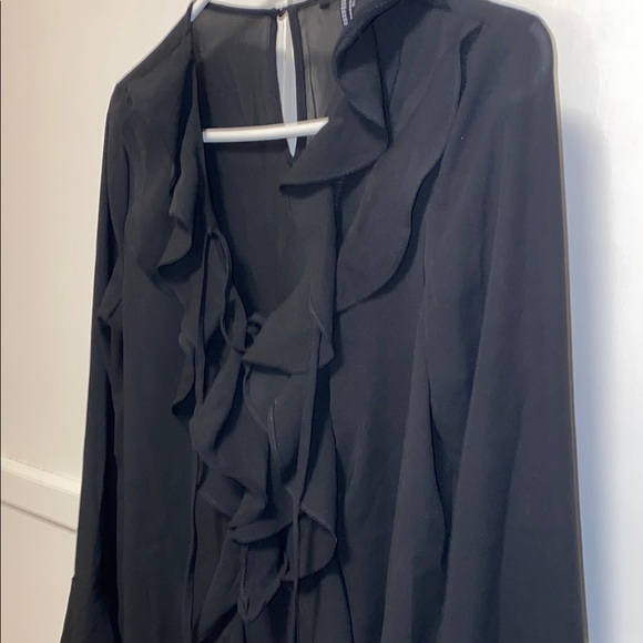 Forever 21 Small Black Ruffled V-Neck Blouse - Picture 8 of 10
